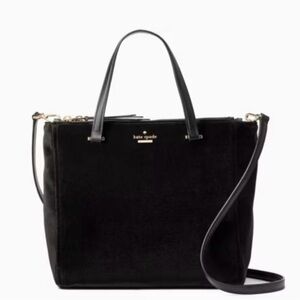 Kate Spade Kona Black Velvet Satchel Crossbody – Structured Top Handle Bag